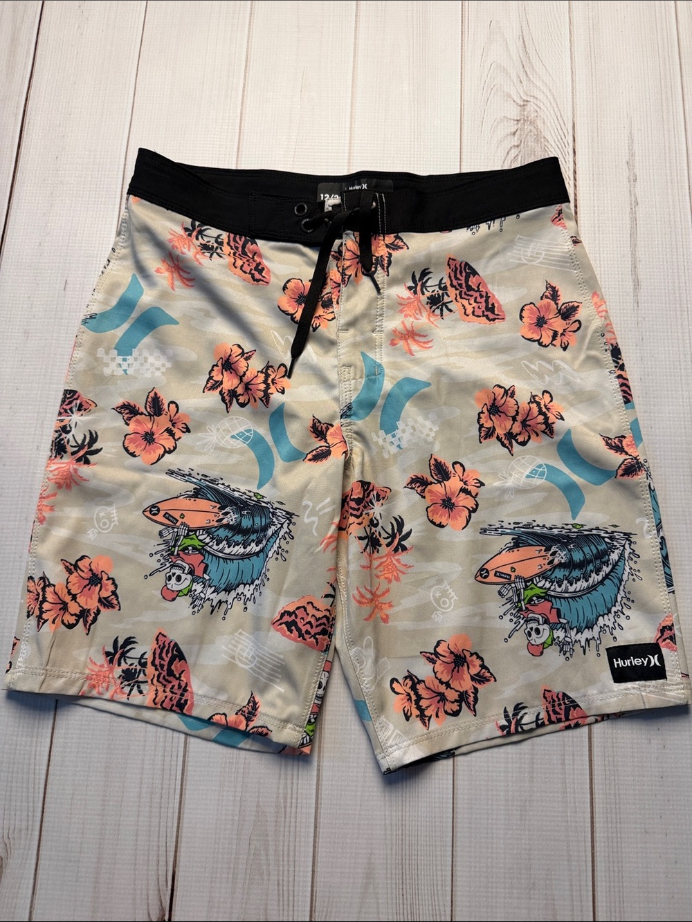 Hurley Beige Floral & Teal Surf Graphic Boardshorts
